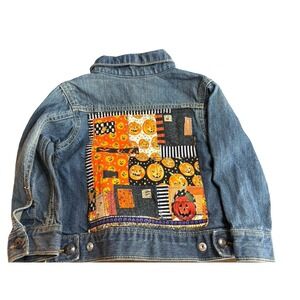 Custom Oshkosh denim jacket halloween pumpkin applique handmade sz 2t